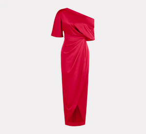 Theia - Rayna One Shoulder Draped Gown in Ruby