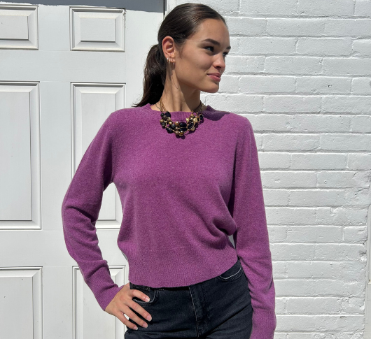 Repeat Cashmere - Short Cashmere Crewneck Sweater in Grape