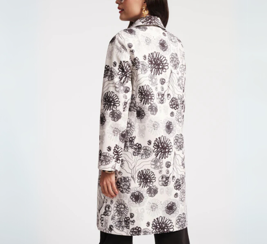 Frances Valentine - Scribble Flower Print Long Jacket in White and Black