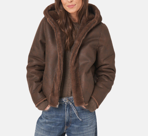 Repeat -  Hooded Reversible Faux Coat in Chocolate