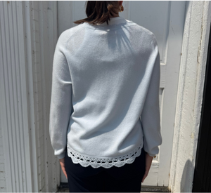 REPEAT - Cashmere Crochet Trim Sweater in Wave