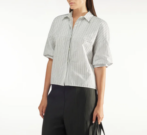 Liviana Conti - Short Sleeve Striped Blouse in White and Black