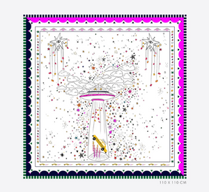 Vilagallo - Silk Scarf with UFO Space Print in Multi