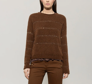 Luisa Cerano – Sequin Striped Sweater in Walnut