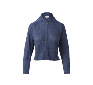 KINROSS CASHMERE - Cropped Linen Zip Cardigan in Indigo