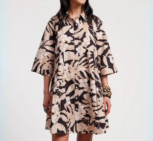 FRANCES VALENTINE - Jungle Print Isla Shirtdress in Taupe and Black