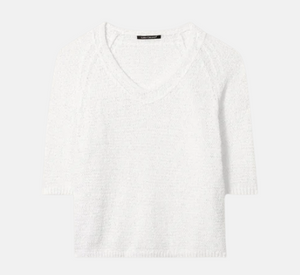 Luisa Cerano - Short Sleeve V-Neck Sweater in Bleach White