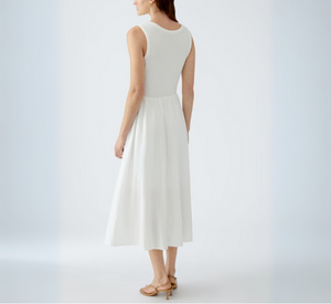 OUI - Cotton Rib Top with Woven Skirt Maxi Dress in Cloud Dancer