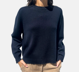Repeat - Fray Crewneck Sweater in Navy