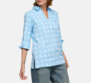 Hinson Wu - Vicky 3/4 Sleeve Patterned Shirt in Blue and White