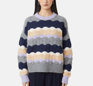 SUNCOO – Panayo Striped Sweater in Grey, Navy, and Lavender