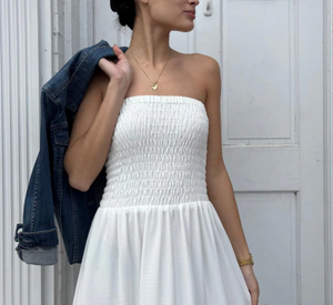 Iris - Ruched Sleeveless Dress in Ivory