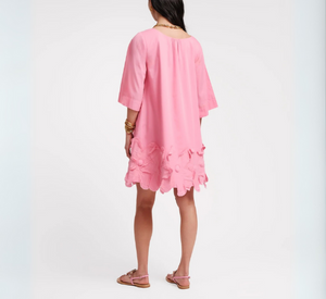 FRANCES VALENTINE - Mini Swing Dress with Flower Detail in Pink