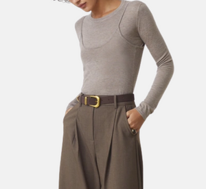 Suncoo - Prava Long Sleeve and Cami Pullover Set in Taupe
