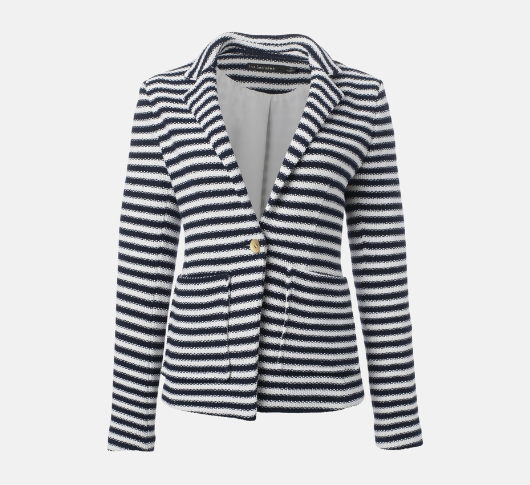 Iris - Notch Collar Jacket with Patch Pockets in Navy and Ivory