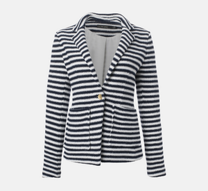 Iris - Notch Collar Jacket with Patch Pockets in Navy and Ivory
