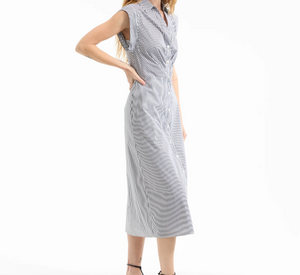 VERONICA BEARD - Striped Midi Shirtdress in Navy and White