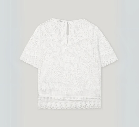 Luisa Cerano - Short Sleeve Lace Pull-on Blouse in Bleached White