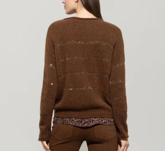 Luisa Cerano – Sequin Striped Sweater in Walnut