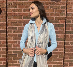 Kinross Cashmere - Palm Print Scarf in Driftwood