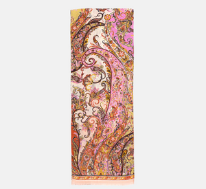 Echo - Silk Paisley Print Oblong Scarf in Mauve