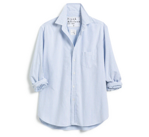 Frank & Eileen - Eileen Italian Cashmere Touch Relaxed Button-Up in Blue Stripe