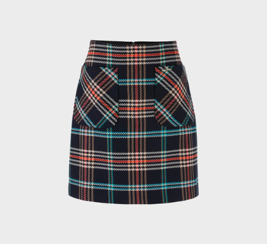Marc Cain - Graphic Booster Sixties Style Plaid Skirt in Midnight Blue
