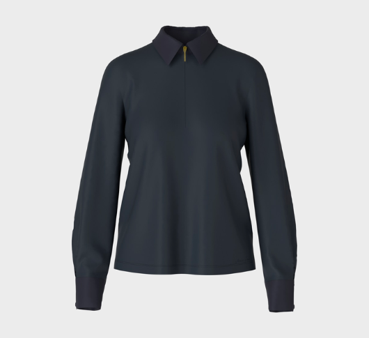 Marc Cain - Graphic Booster Long-Sleeved Polo Shirt in Midnight Blue