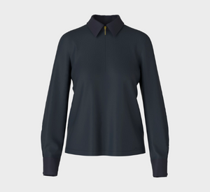 
            
                Load image into Gallery viewer, Marc Cain - Graphic Booster Long-Sleeved Polo Shirt in Midnight Blue
            
        