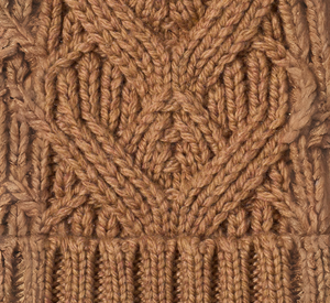 
            
                Load image into Gallery viewer, Echo - Loopy Cable Pom Hat in Camel Heather
            
        