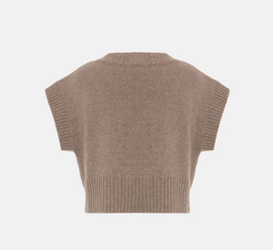 THEO - Pallas Cropped Knit Gilet Vest in Camel-Grey