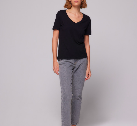 Majestic Filatures - Silk Touch Cotton V-Neck T-Shirt in Black