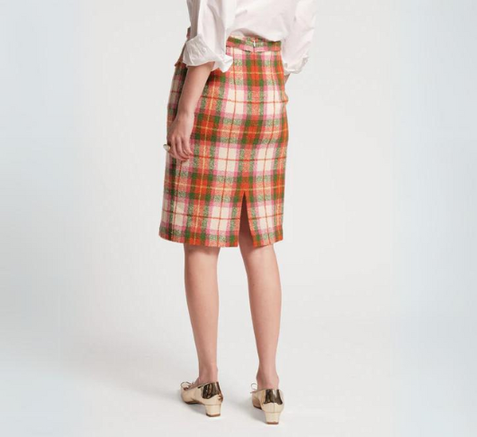 Frances Valentine - Central Wool Plaid Pencil Skirt in Pink and Green