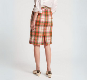 Frances Valentine - Central Wool Plaid Pencil Skirt in Pink and Green