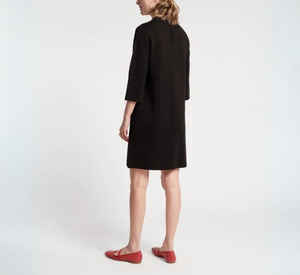 Frances Valentine - Annie Hi-Neck Posy Embroidered Wool Dress in Black and Oyster