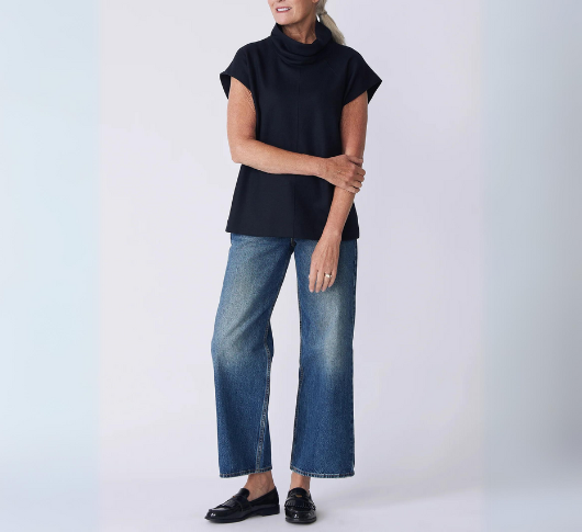 Kal Rieman - Felted Jersey Sleeveless Seamed Turtleneck in Midnight