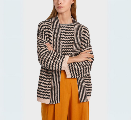 Marc Cain - Pattern Mix "Rethink Together" Cardigan in Black/Tan