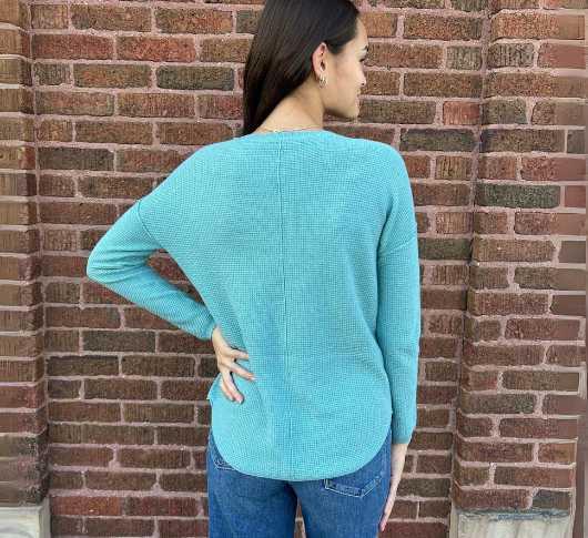 Elliott Lauren - Drop Shoulder Waffle Knit Top in Seaglass