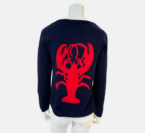 Cortland Park - Cuttyhunk Long Sleeve Sweater with Lobster in Navy and Red