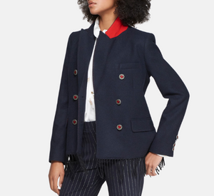 Vilagallo – Fringe Double-Breasted Jacket in Navy