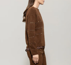 Luisa Cerano – Sequin Striped Sweater in Walnut
