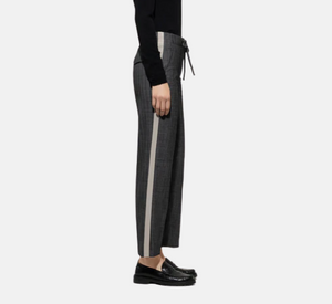 Luisa Cerano - Pinstripe Pant with Grosgrain in Charcoal and Black
