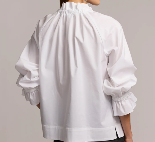 Hinson Wu - Alina Blouse with Necktie and Ruffle Details in White