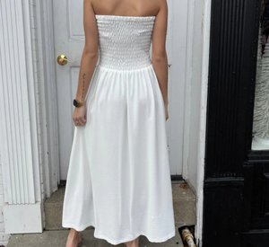 Iris - Ruched Sleeveless Dress in Ivory