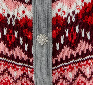 Oui - Fair Isle Sweater with Button Back Detail in Grey and Red
