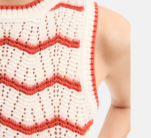 Veronica Beard - Jerrel Cropped Knit Tank Top in Off-White, Pink Shell, and Persimmon