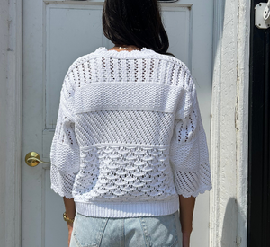 Repeat - Crochet V-Neck Top with 3/4 Sleeves in White