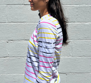 E.L.I. - Striped V-Neck Top with 3/4 Sleeves in Multi