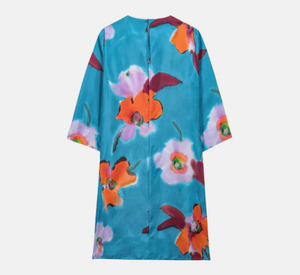 Luisa Cerano - Mini Floral-Patterned Dress in Teal Multi