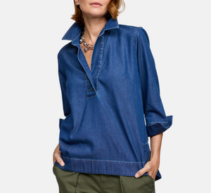 Hinson Wu - Aileen 3/4 Sleeve Denim Shirt in Dark Wash